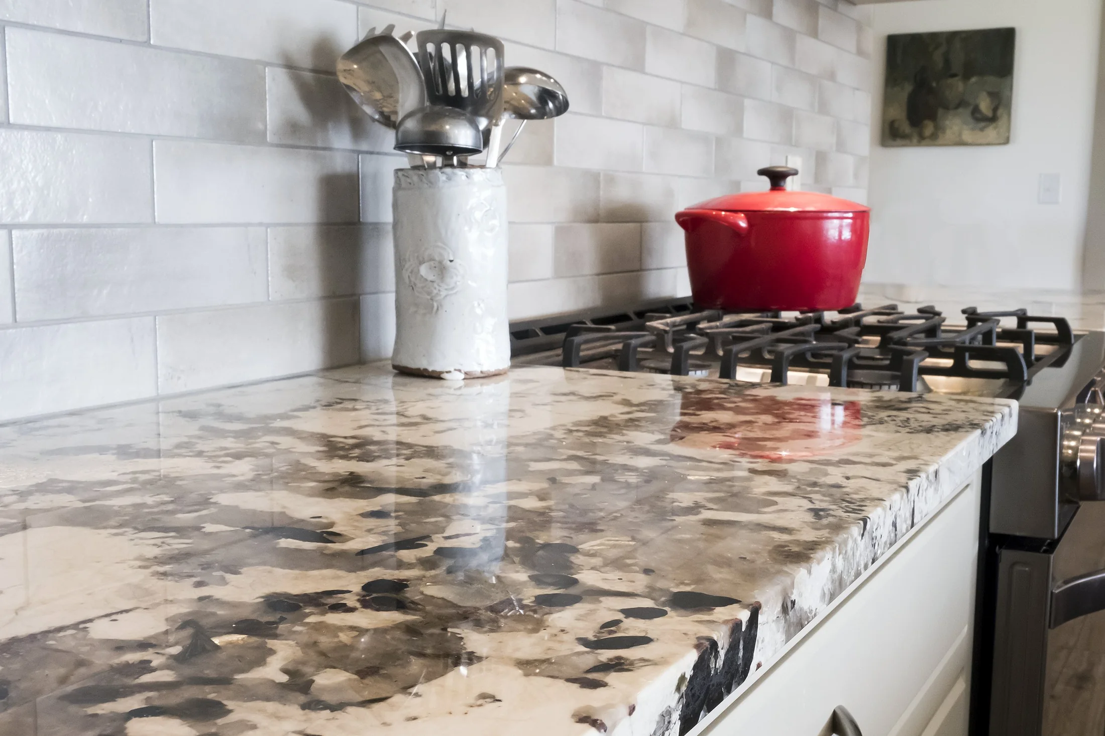 Natural stone countertop surface
